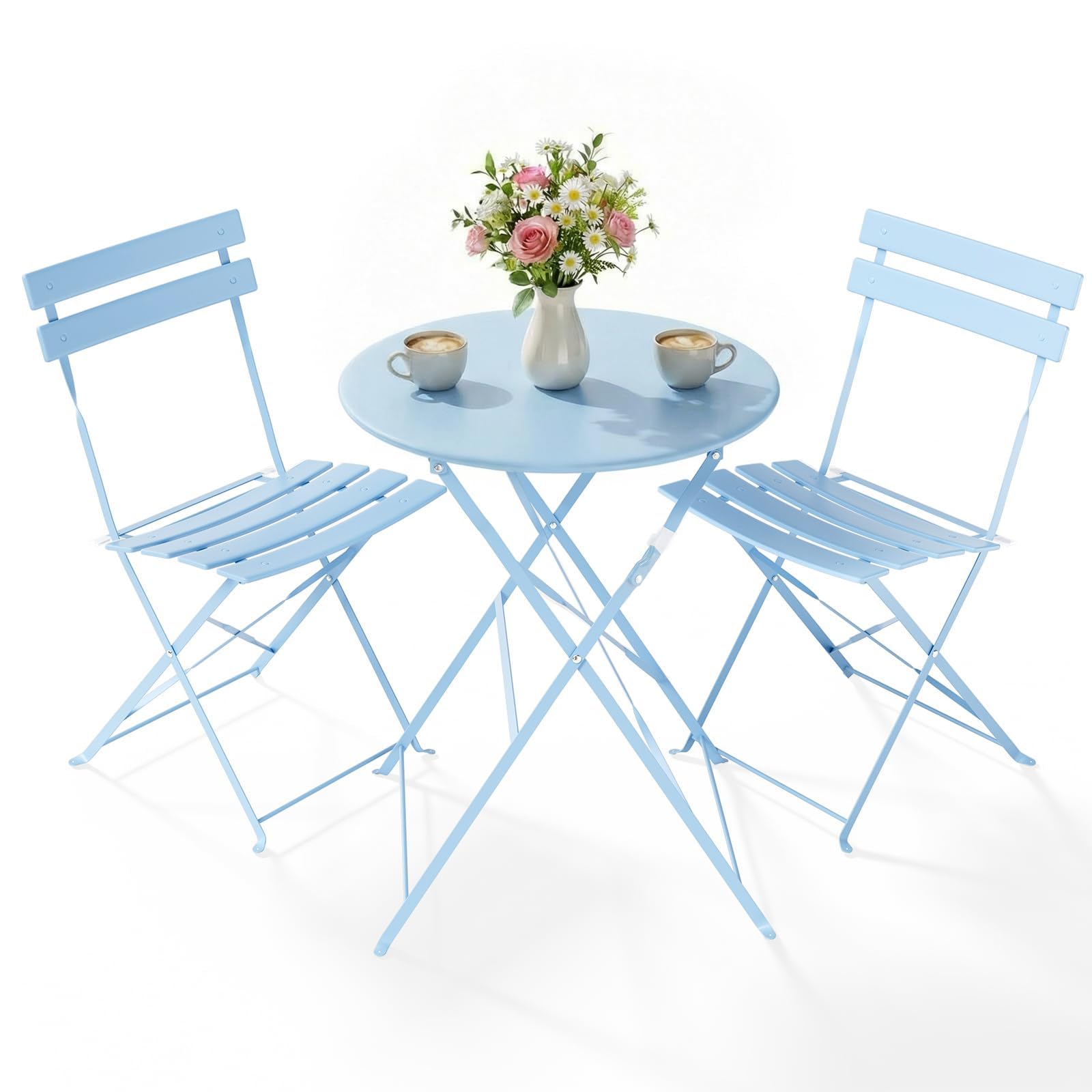 Clevich 3-Piece Folding Patio Bistro Set for Outdoor, Lightweight Rustproof Metal Table & 2 Chairs, Balcony Garden Furniture, 3 Colours Available (blue) — image 1