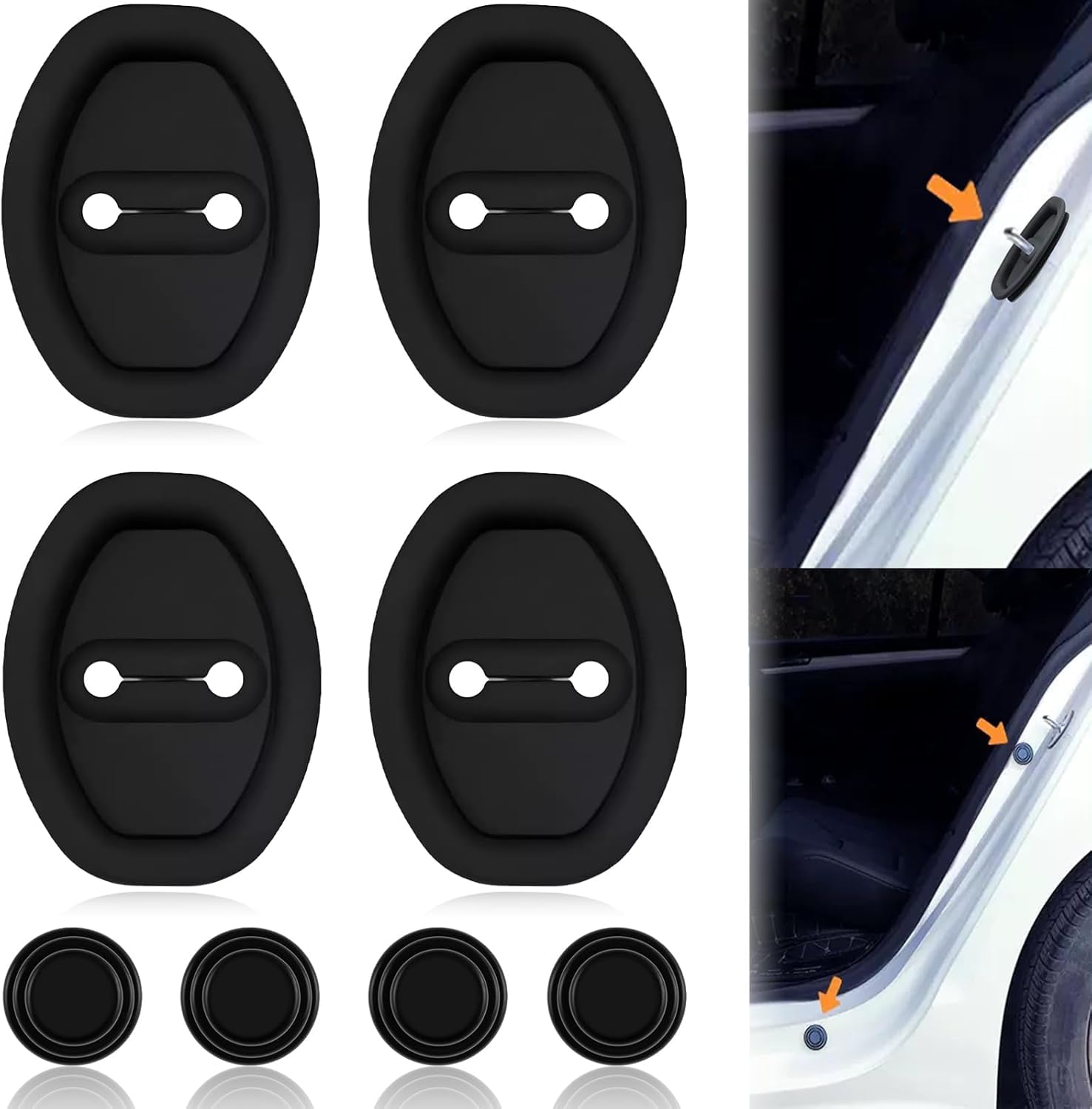 VAPORVERSE 8 Pcs Car Door Latch Cover and Shock Absorber Pad for Chevrolet Orlando I 2010-2018, Protective Cover Motoring Accessories, Anti Rust Protection & Noise Reduction,black