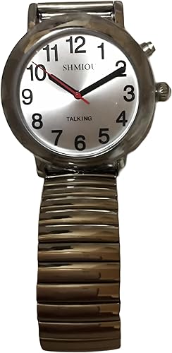 Miniatura 5 de Reloj parlante inglés unisex para personas mayores ciegas con discapacidad visual, correa expansible, pulsera de cuarzo, voz analógica, con