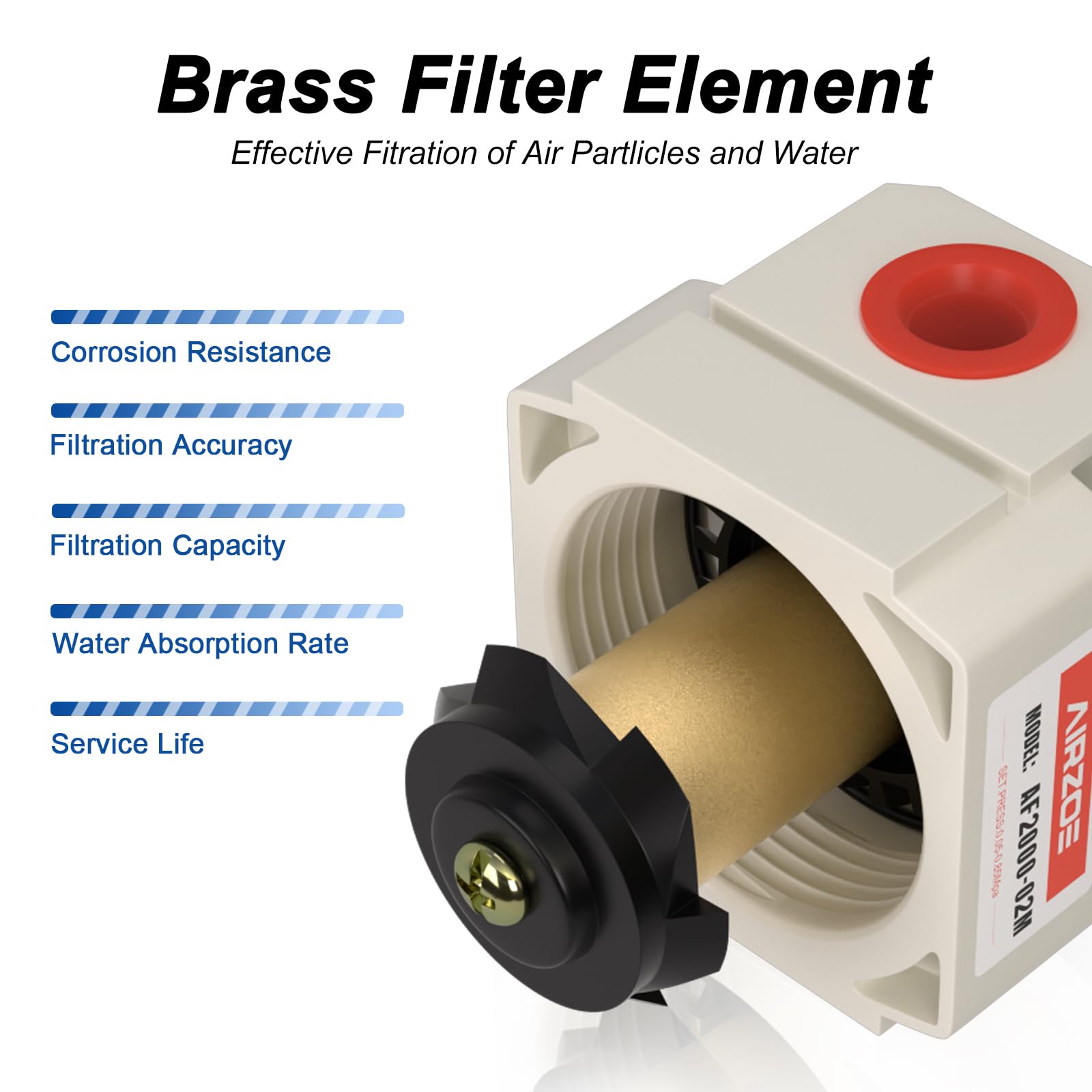 AIRZOE 1/4" NPT Compressed Air Filter AF2000-02M, Manual Drain,0-150psi — Amazon image 5