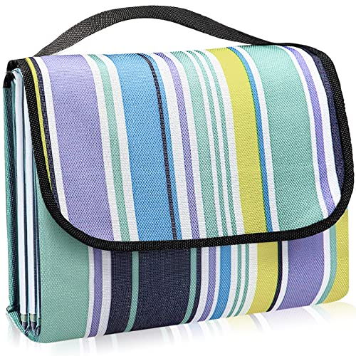 LIVEHITOP Picknickdecke Wasserdicht XXL, 150 X 200 cm Groß Stranddecke Faltbar Strand Picknick Decke mit Tragbarem für Outdoor, Camping, Park, BBQ 150 x 200 cm Blau Streifen