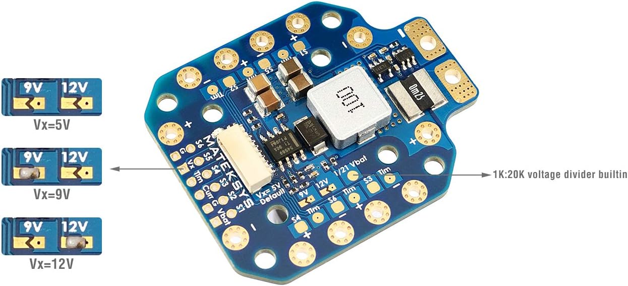 Matek PDB-HEX X Class 12S PDB Power Distribution Board Supports 6~60V DC Input, 5A Regulator with 5V/9V/12V outputs, 264A Current Sense for FPV Quadcopter hexacopter Long Range Drone
