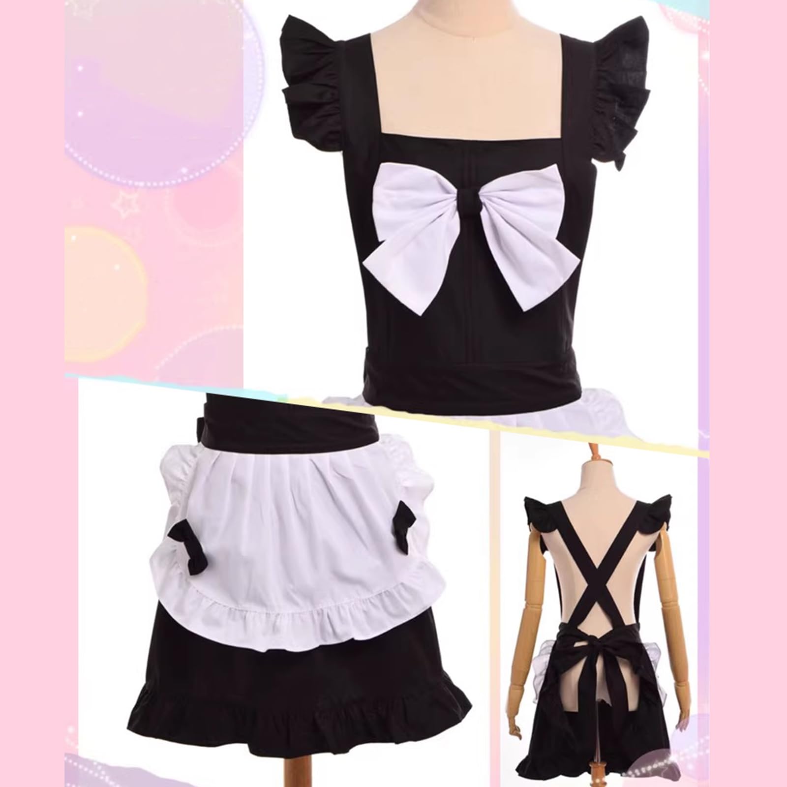Tablier Cuisine Soubrette pour Femme Et Fille Rétro Tablier À Volants pour La Pâtisserie Et Le JardinageBlack,One Size