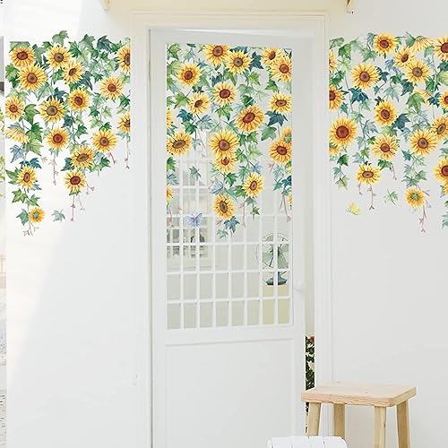 Miniatura 2 de Runtoo Pegatinas de pared de girasol para colgar vides florales para cocina, dormitorio, baño, decoración de pared para niños