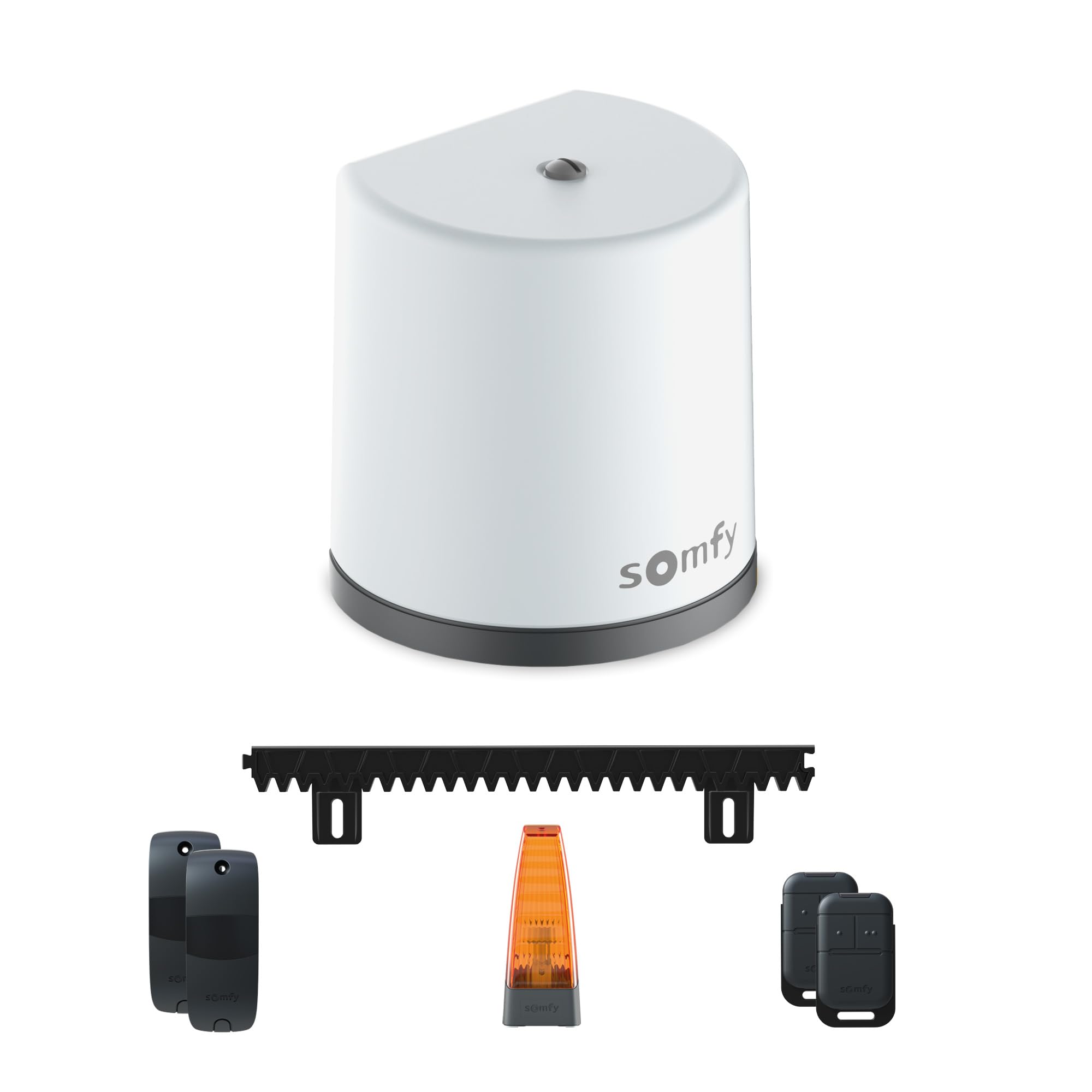 Somfy 1246277 - Motorisation Freevia Essential pour portail coulissant | Livrée avec 2 télécommandes Keypop RTS, feu clignotant, cellules & 4m de crémaillère| Compatible app TaHoma