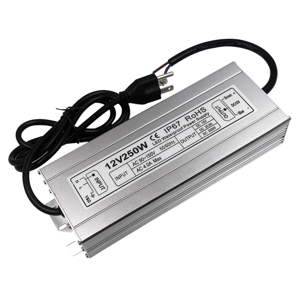 LED Power Supply 250W High-powerTransformer Waterproof IP67 12V DC Driver Adapter for Outdoor Use