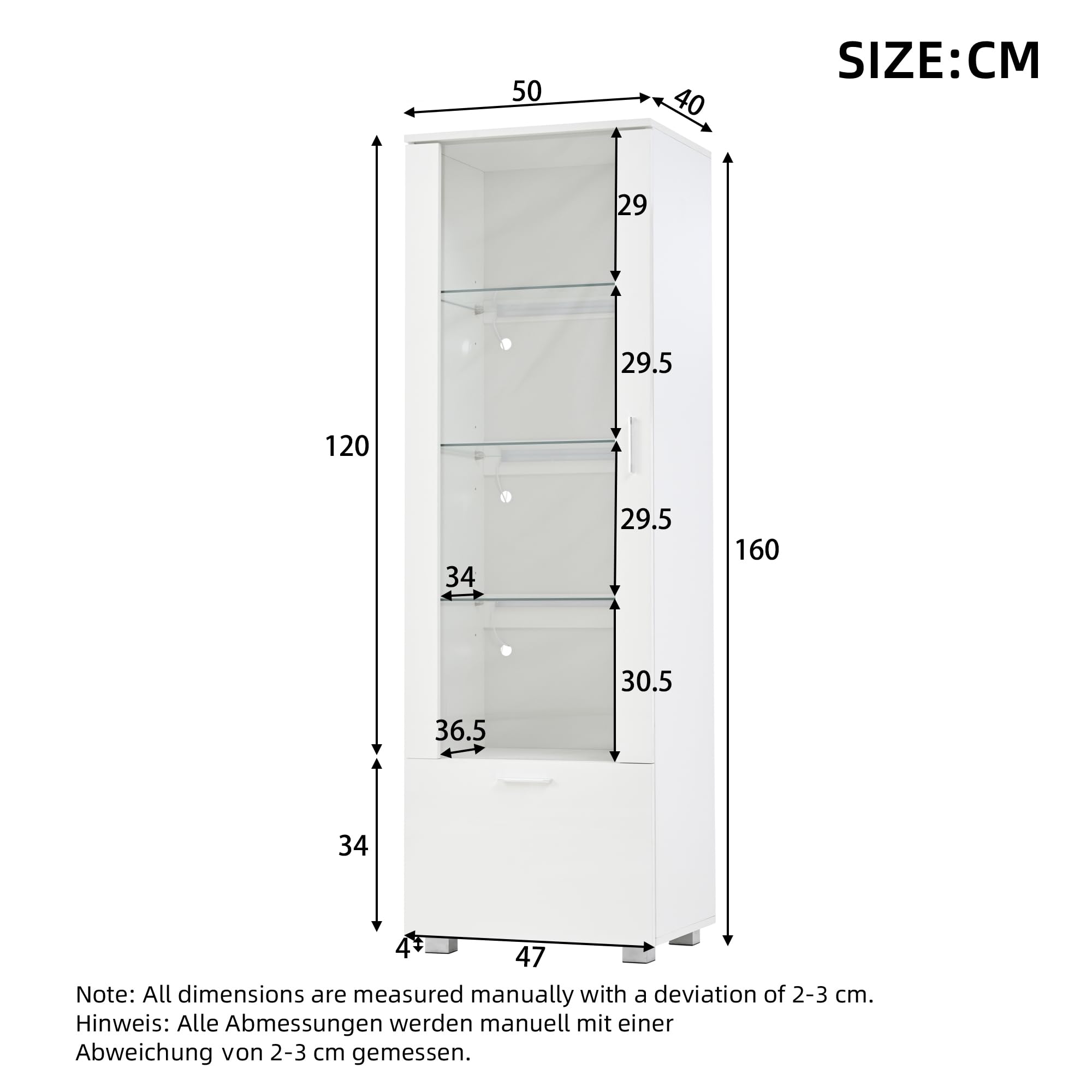 50 x 40 x 160 cm, vitrinas blancas brillantes con puerta acrílica, vitrina acrílica iluminada con LED, vitrinas para coleccionables, perfumerías, estanterías y vitrina acrílica con puertas