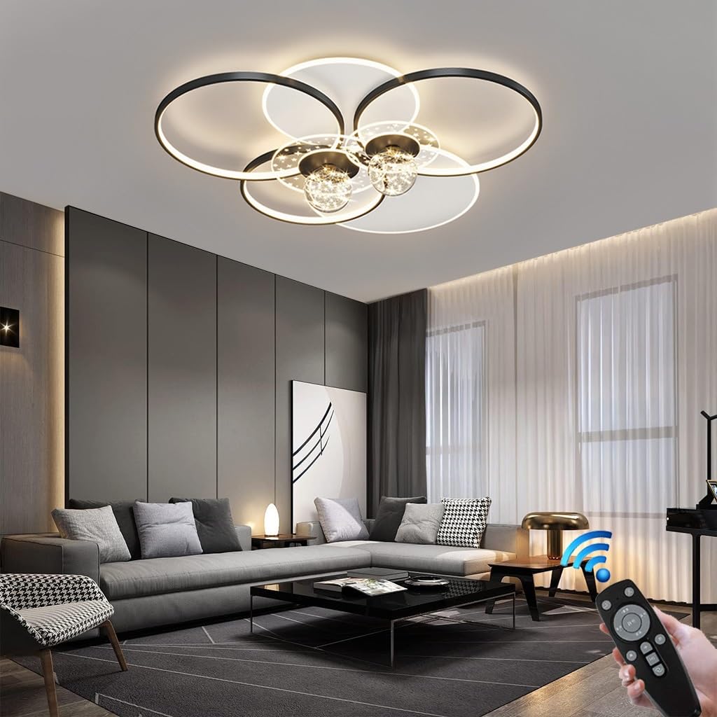 LYSDjia Ceiling lamp LED Modern Round dimmable Ceiling Light with Remote Control 100cm Large Living Room lamp Acrylic Personalized Design Lighting Suitable for Bedroom Office Hotel Kitchen Chandelier
