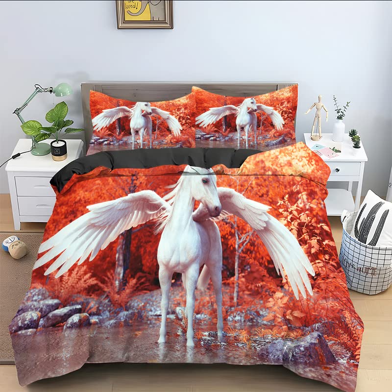 Housse de couette 90x190 enfant cheval rouge avec parure de lit ado microfibre