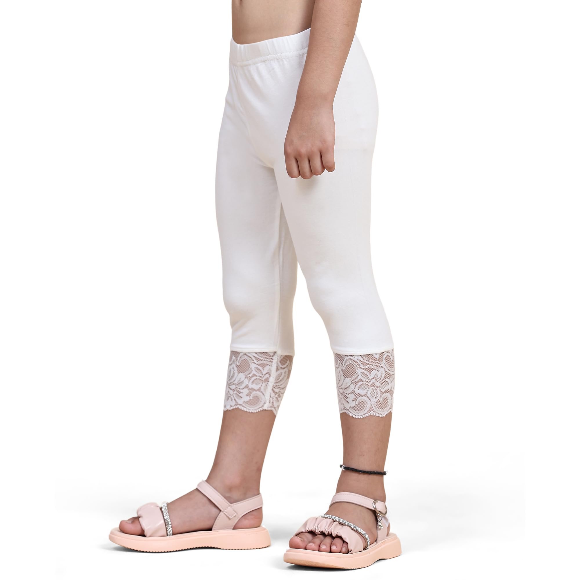 2K Kids Girls Capri Leggings with Lace (White,11-12 Years) - Image 2 thumbnail