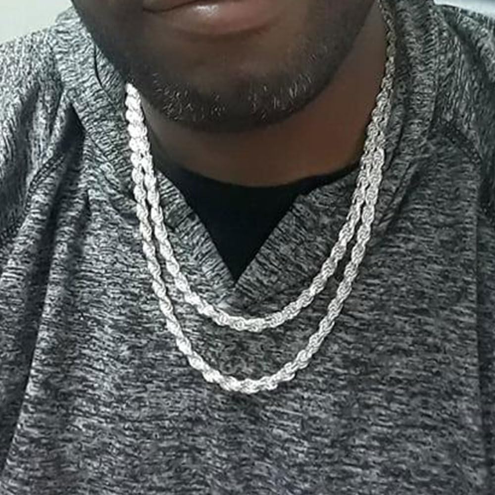 TUOKAY Chunky 9mm Silver Rope Chain Necklace Waterproof with Tarnish-resistant Silver Plating for Daily Wear Authentic 80s 90s 00s Style Hip Hop Chains Perfect for Classic Rapper Old School Rap Gangsta Styling, 24 inches - Image 3