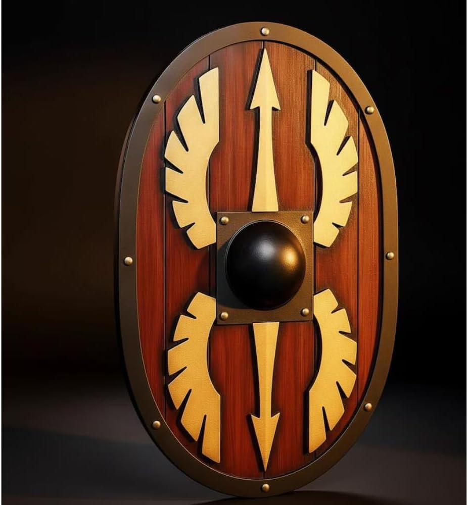 Roman Shield Wall Decor, Spartan Spear and Wing Art, Oval, 28 Inch (32 inch Shield)