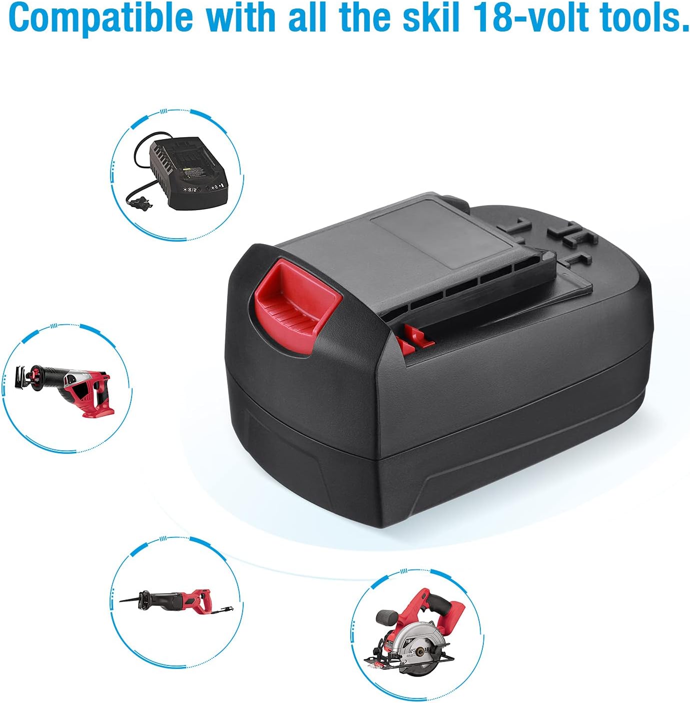 Powerextra battery compatible with various Skil 18-volt tools and charger