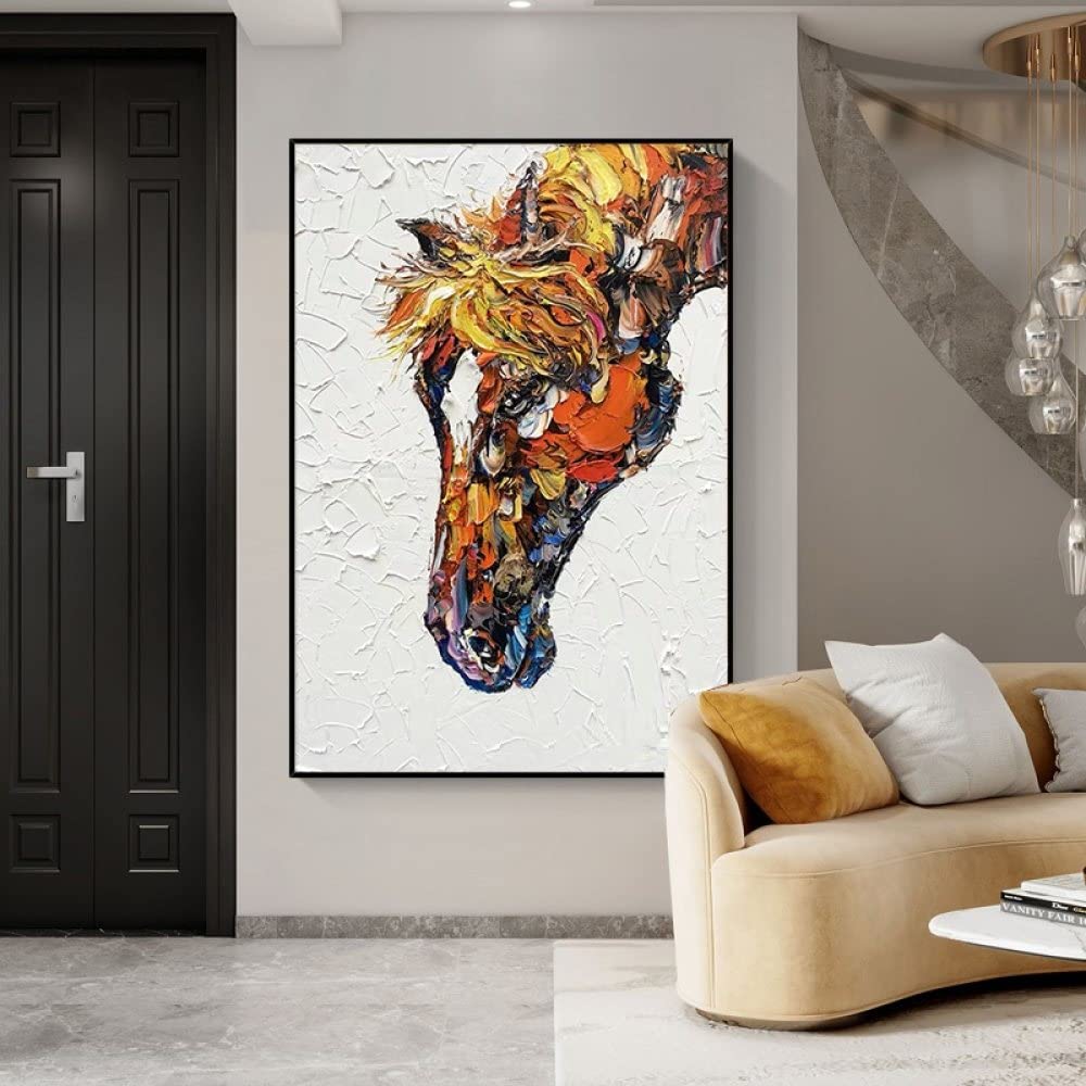 Ręcznie malowany obraz olejny 3D abstrakcyjny obraz - konie zwierzęce wspaniały kolor tekstura obraz dom biuro dekoracja obraz sztuka restauracja studio, jak pokazano, 27 x 39 cali (70 x 100 cm)