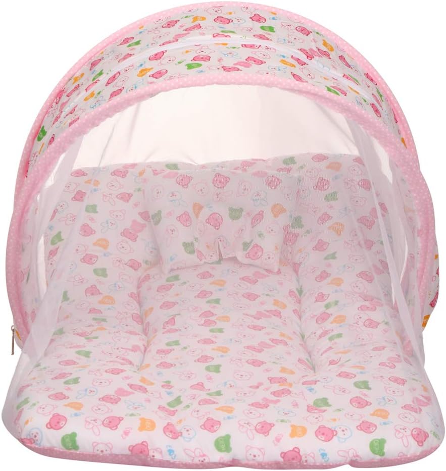 AMARDEEP Cotton Toddler Mosquito And Insect Protection Net/Modern Mattress Pink Teddy Print 70 * 40 Cms