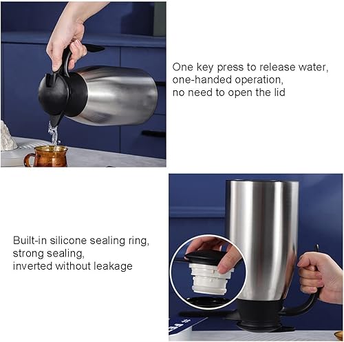 Miniatura 7 de Jarra térmica de acero inoxidable, hervidor de vacío de doble pared de 68 onzas (2 litros), termo para café, té, agua caliente, 24 horas mantiene