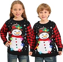 Kouric Children's Christmas Sweater with Lights,Boy/Girl Christmas Sweater with Reindeer in Snow Print,Ugly Christmas Sweater,Christmas Sweaters with Lights,Funny Christmas Sweater,Christmas Jumper