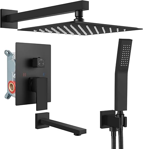 gotonovo Sistema de ducha con boquilla de bañera, cabezal de ducha de lluvia montado en la pared y mango, juego combinado de grifo de ducha con