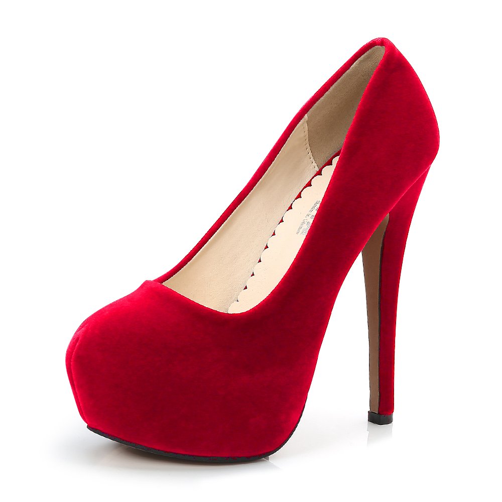 Escarpins talons hauts OCHENTA bout rond chic et semelle plateforme suédine rouge 40.5