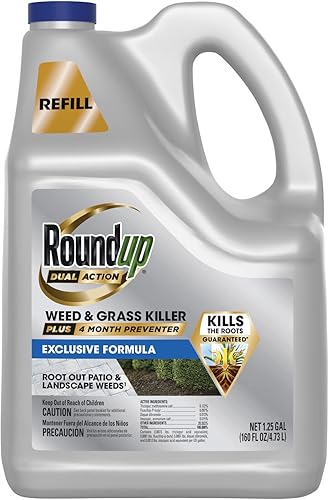 Roundup Mata malezas y hierba de doble acción más recambio de prevención de 4 meses, 1.25 galones.