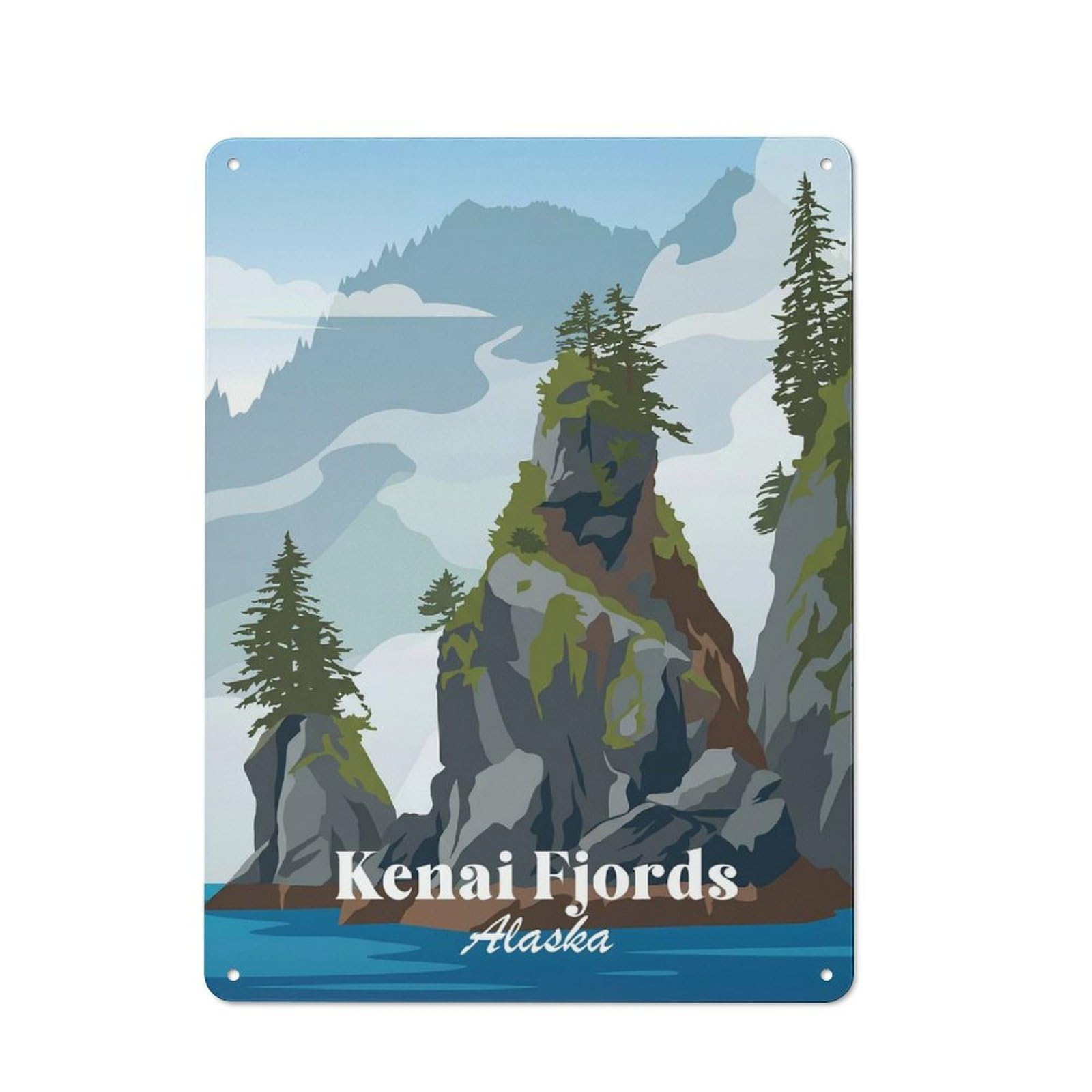 Junmoney Style-23 Kenai Fjords Alaska Printed Metal Sign 40X30cm For Guest Room Or Hallway, For Vintage Wall Decor Fans, For Garage And Workshop Walls