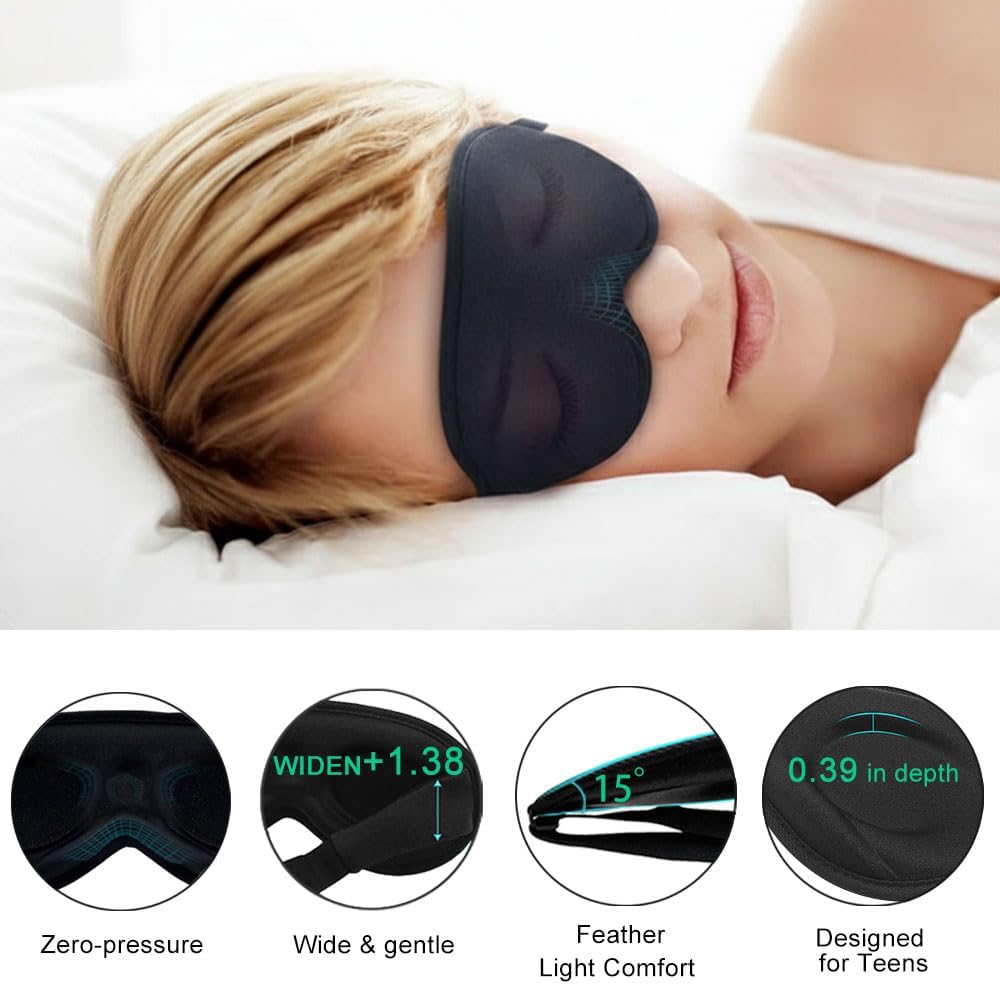 Kids Sleep Mask 8-18 Zero Pressure 3D Blackout Adjustable