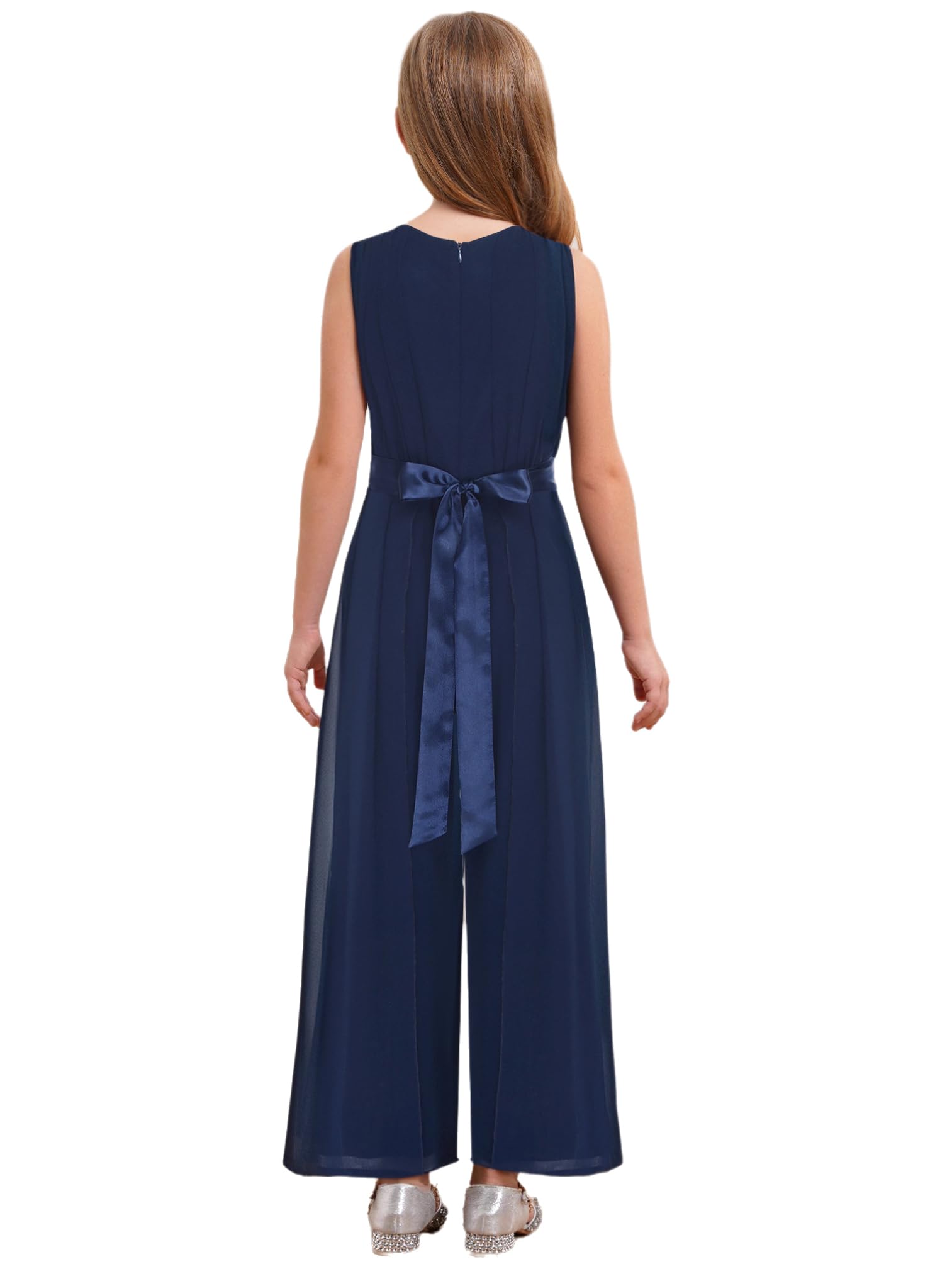 Agoky Combinaison De Cérémonie Soirée Cocktail Enfant Fille Salopette Mariage Demoiselle D'honneur Sans Manche Jumpsuit