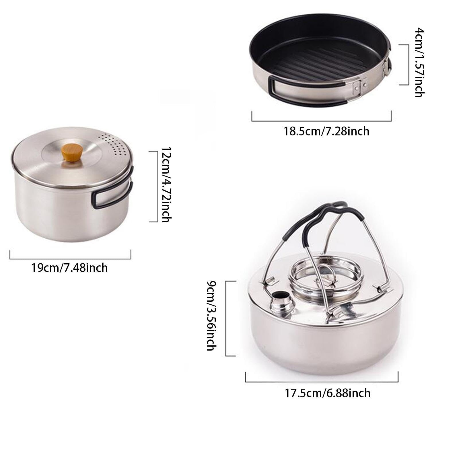 QSTDGVPW Camping Mess Kit 1.5L Kettle Folding Handle Multifunction Portable Frying Pan Outdoor Camping Cookware for Fishing Camping