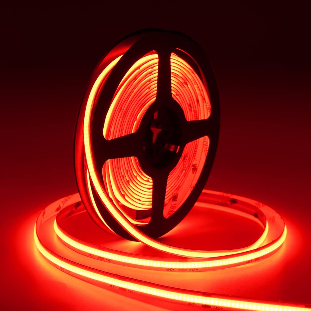 JBdusn 24V COB LED Strip 10m, Red Flexible LED Strip Lights with 480LEDs/M,CRI 90+, 8mm Width,Uniform Dotless LED Tape Light for Room Cabinet Home DIY Projects (Not Power Supply)