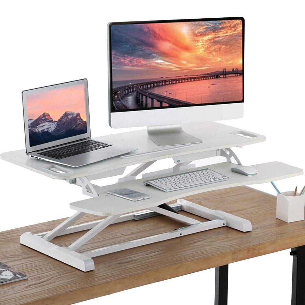 Standing Desk Height Adjustable Sit Stand Desk Converter Stand up Desk Riser Ergonomic Standing up Workstation with Keyboard Tray, 37.4" Wide Platform - Compatible with Monitor Arm,White