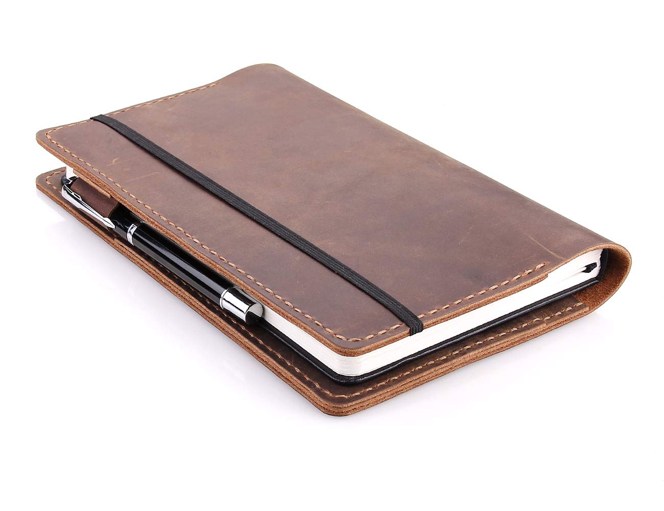 Custodia in pelle per diario Moleskine grande con copertina rigida, realizzata a mano, in pelle vintage per taccuini con copertina rigida da 5 x 8 cm, marrone