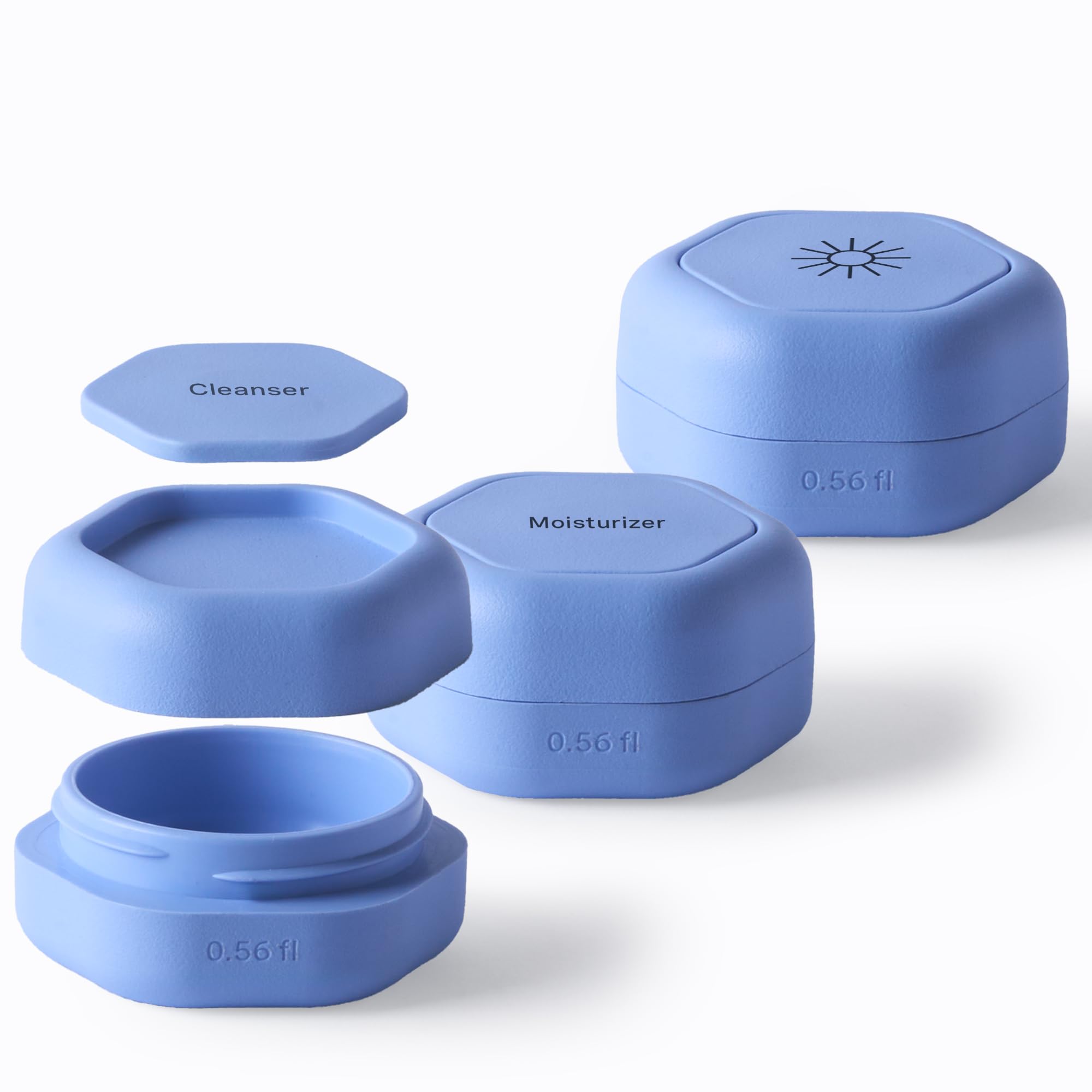 Cadence Reisebehälter - Hautpflege-Set - Magnetische Reisekapseln - Gesichtsreiniger, Feuchtigkeitscreme, Sonnencreme - 3 kleine Kapseln (0,5 Unzen) mit Reinigungsmittel,