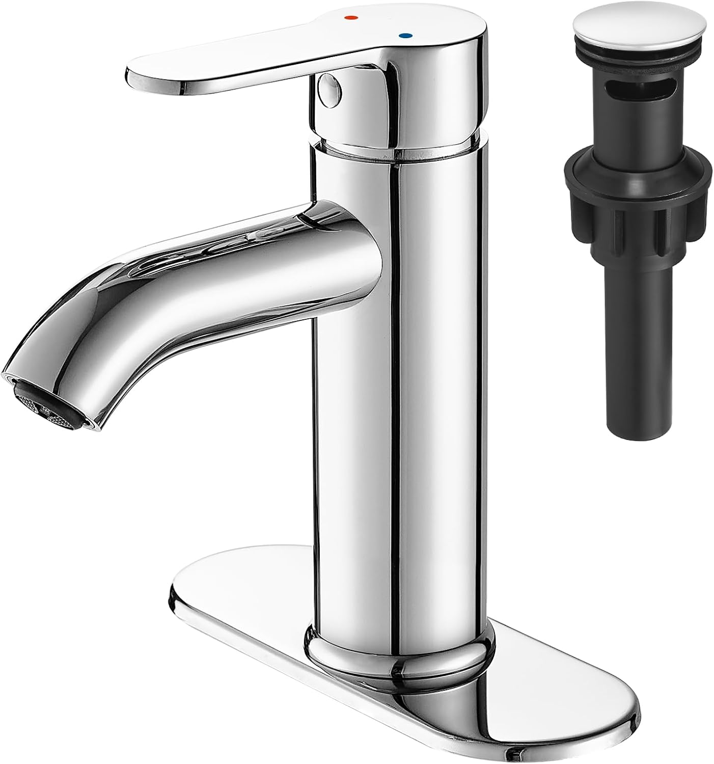 VOTON Chrome Bathroom Sink Faucet, Single Handle Stainless Steel for 1 or 3 Hole Faucet for Bathroom Sink with Deck, Pop-up Drain and Supply Hoses