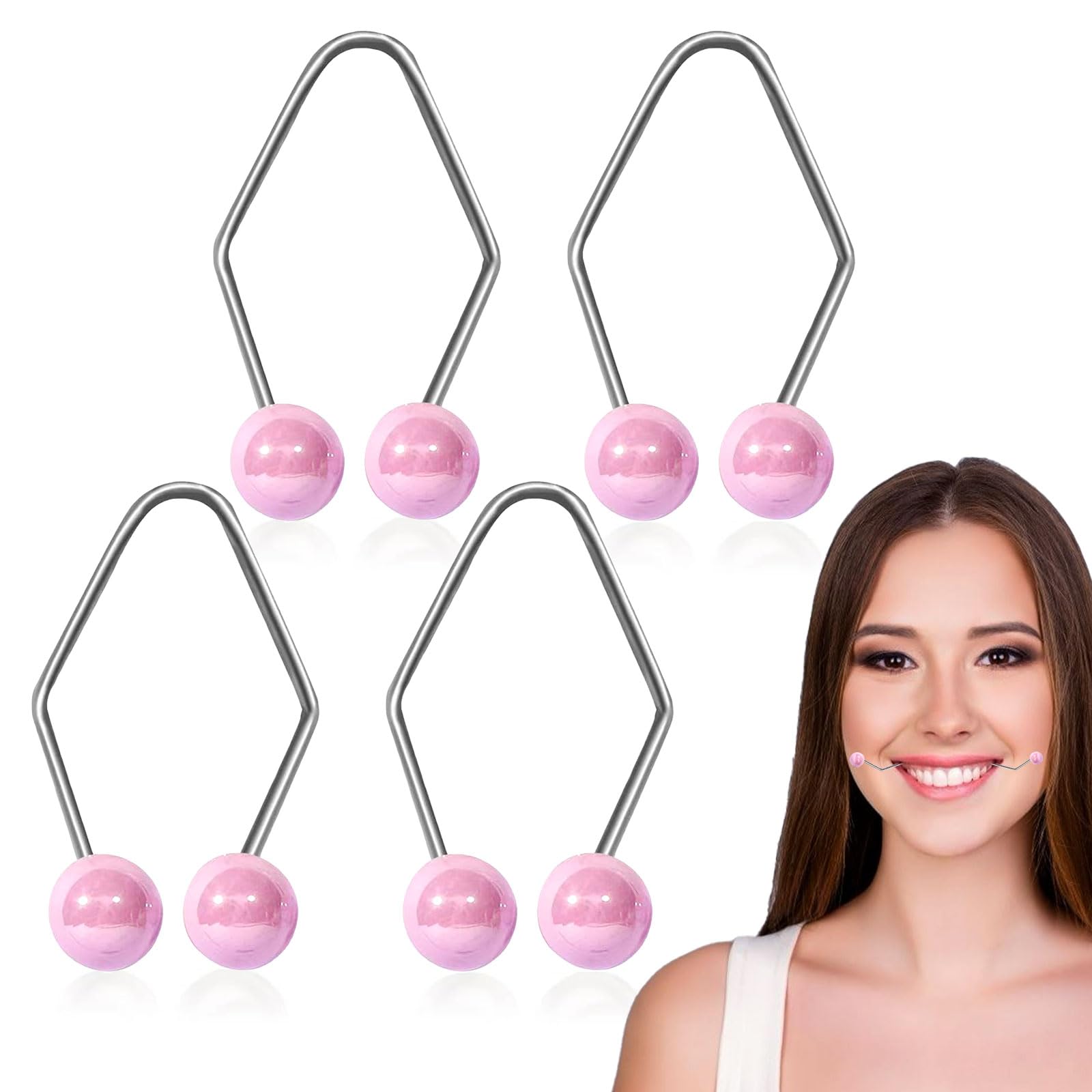 Lot de 4 machines à fossettes naturelles pour les joues, les muscles du visage pour un beau dimple maker, pour femmes et filles, pour dormir, travailler, lire, apprendre (rose)