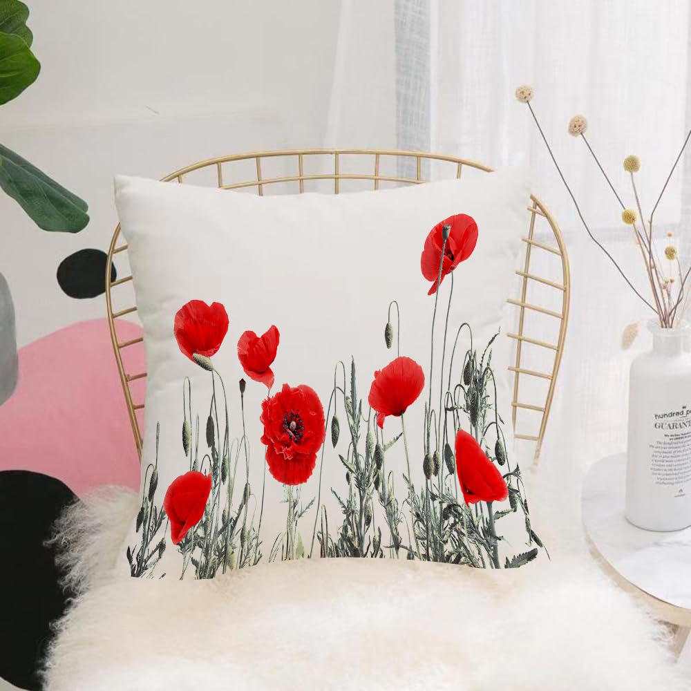 Hyosxw Set Of Red Poppies Isolated On The White Bac - A7 Cushion Cover,Throw Pillow Case Home Decorative For Living Room Bedroom Sofa Chair 18X18 Inch,Set Of Red Poppies Isolated On The White Background.,Pillowcase 45X45cm