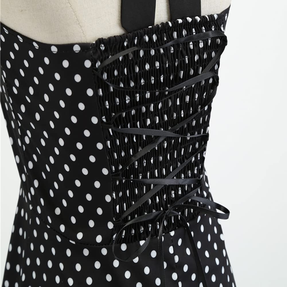 Abito vintage anni '50 da donna retrò Rockabilly Pin Up elegante Abiti senza maniche a schiena scoperta, scollo a cuore Polka Dot Trapezio Matrimonio Cocktail Serata Festa Cerimonia Casual al