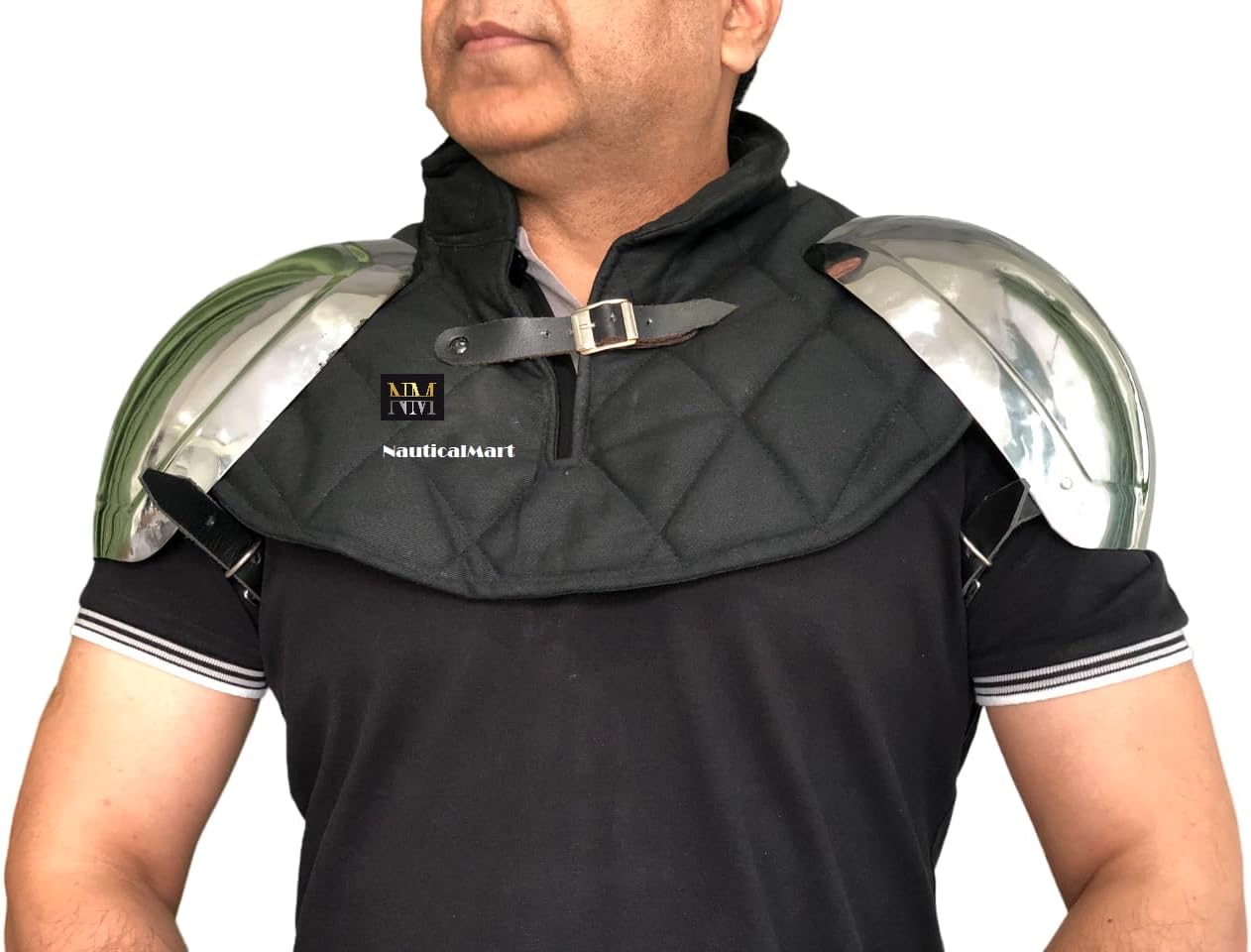 NauticalMart 18 Gage Medieval Warrior Steel Pair of Pauldrons Armor Shoulder Costume Silver Adult