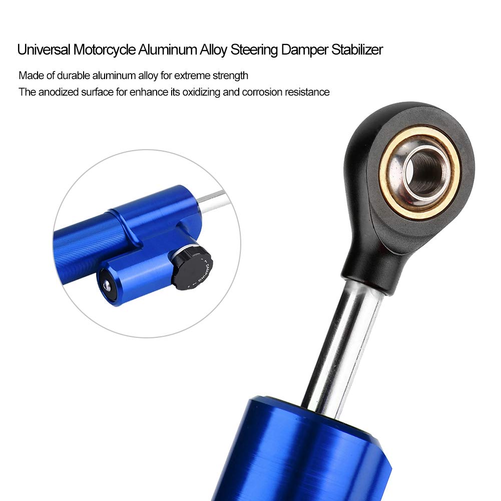 Estabilizador de Dirección Moto, Universal Estabilizador de Amortiguador de Dirección Barra de Direccion de Aleación de Aluminio, para Motocicleta (Azul + Negro)