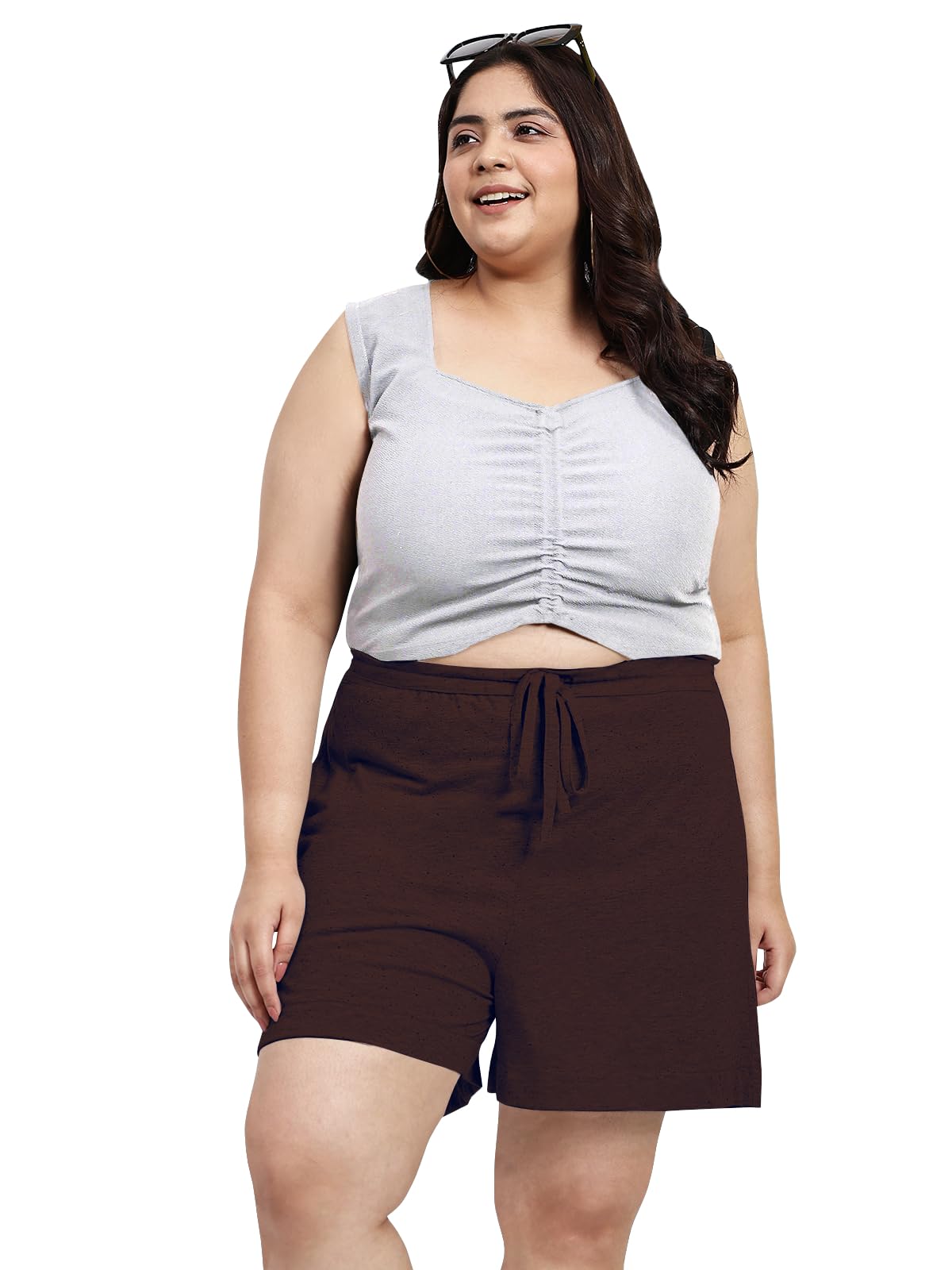 wild u Women Brown Shorts | Drawstring Waist | Waist Elastic | Stretchable | Casual Wear | Gym & Yoga wear (Brown, Waist : 38-52)-picture-10