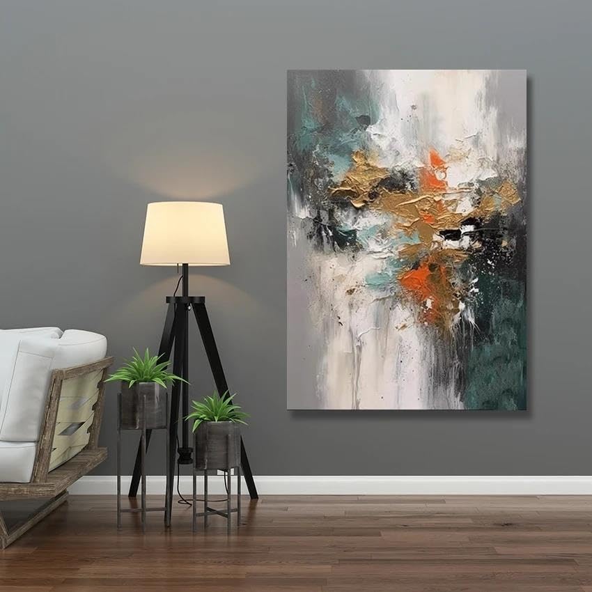 Tableau abstrait moderne texturé or peint à la main pour un salon chic - 3