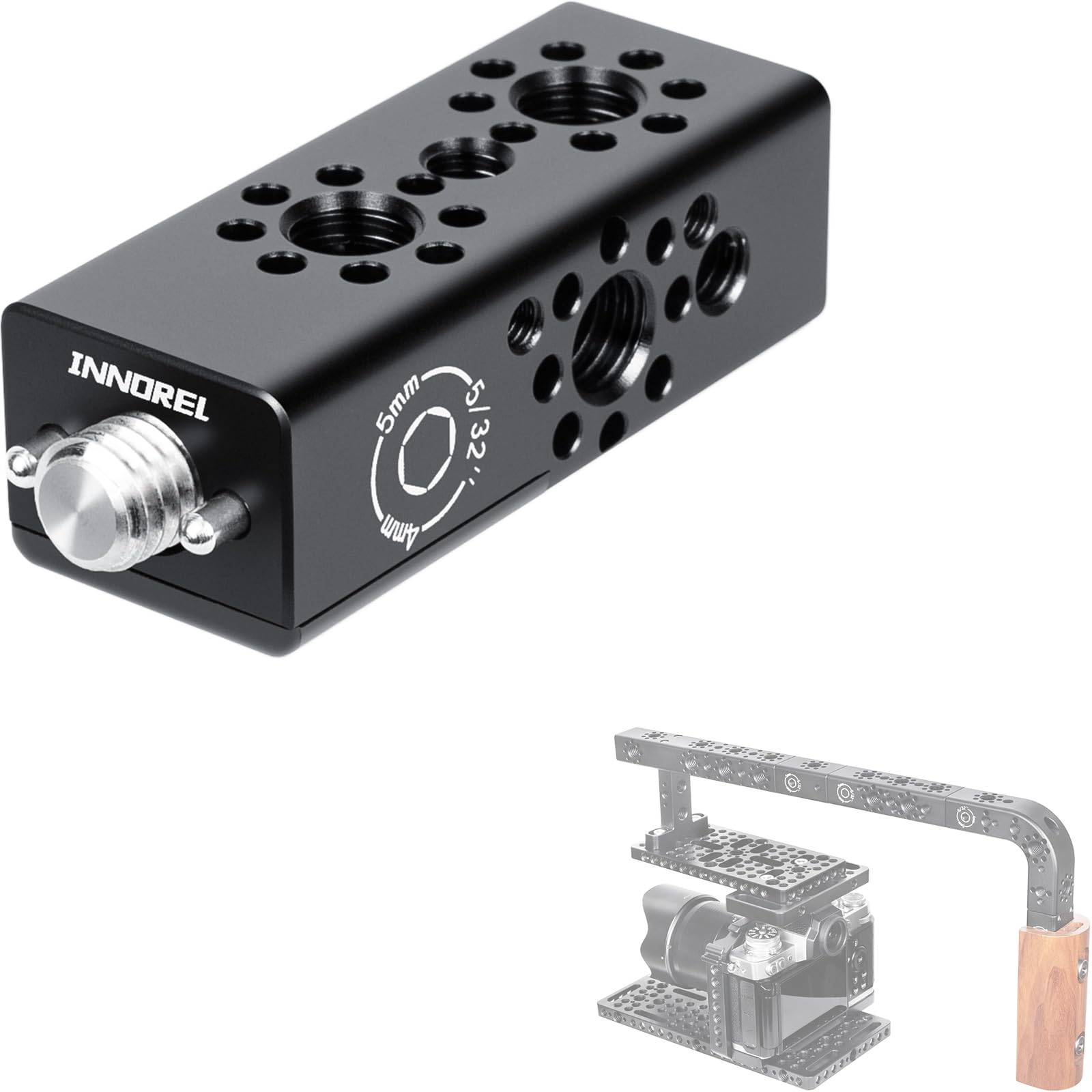 INNOREL CB2 Poignée Multifonction en Alliage d'aluminium CNC,avec Trous de Fixation Arri de 3/8" et 1/4" pour Cadres de Cage de caméra, Plates-Formes vidéo DIY, Tout Point fileté de 3/8"