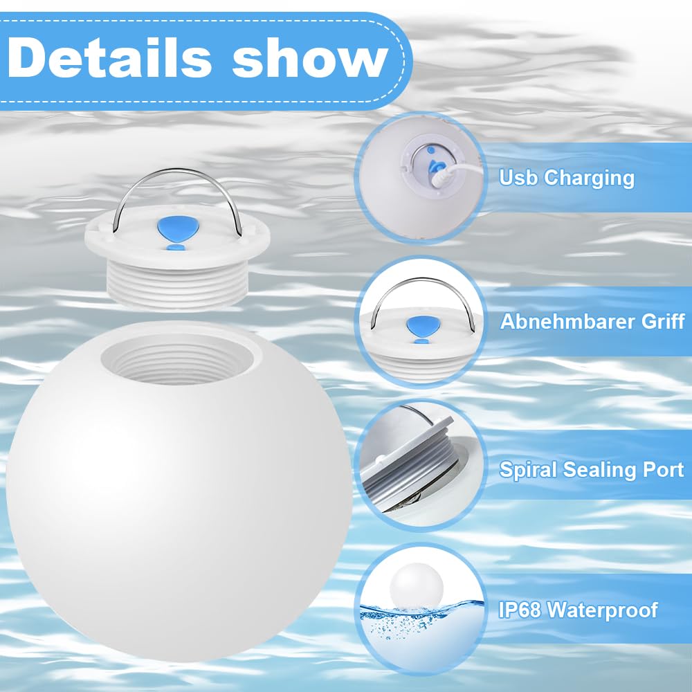4 Stück Schwimmende Poolbeleuchtung, 16 RGB Farbwechsel Pool Lichter Schwimmend mit Fernbedienung, USB-Aufladung, Wasserdichtes Poolbeleuchtung Schwimmend, Pool Licht für Garten, Teich, Party