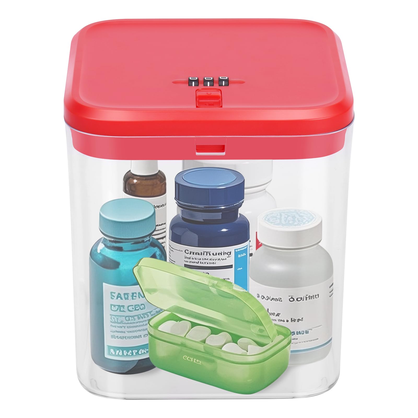 Gemaxvoled Medicine Lock Box with Code - Small Lockable Storage Box for Pills, Fridge Food & Phone | BPA-Free, Childproof | 5.5x5.5x6.3in | Home, Office & Travel Safe