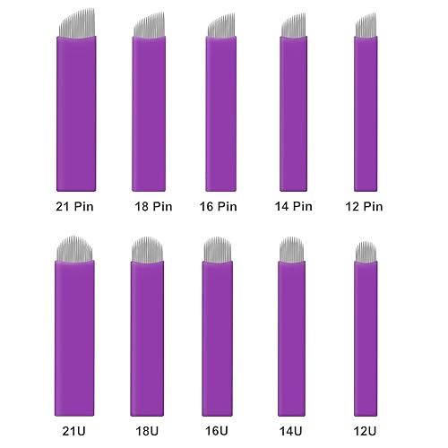 Miniatura 7 de 50pcs Púrpura Microblading cuchillas Nano 0.006 in Semi Permanente Maquillaje Ceja Tatuaje Agujas 12U, 14U, 16U, 18U, 21U, 12F, 14F, 16F, 18F, 21F