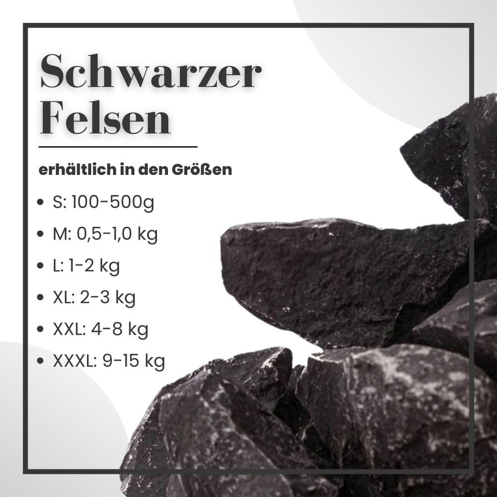 AquaOne Aquarium Steine Schwarzer Felsen I Natursteine Gr.XXL 1 Stück 4-8kg pro Stein I Aquascaping Gestein Schwarz Dekoration Terrarium Nanobecken Landschaft