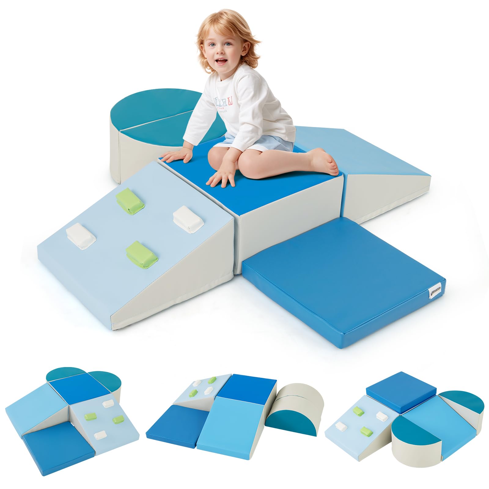 COSTWAY Set di 6 Blocchi di Schiuma per Arrampicata per Bambini 12+ Mesi Blu