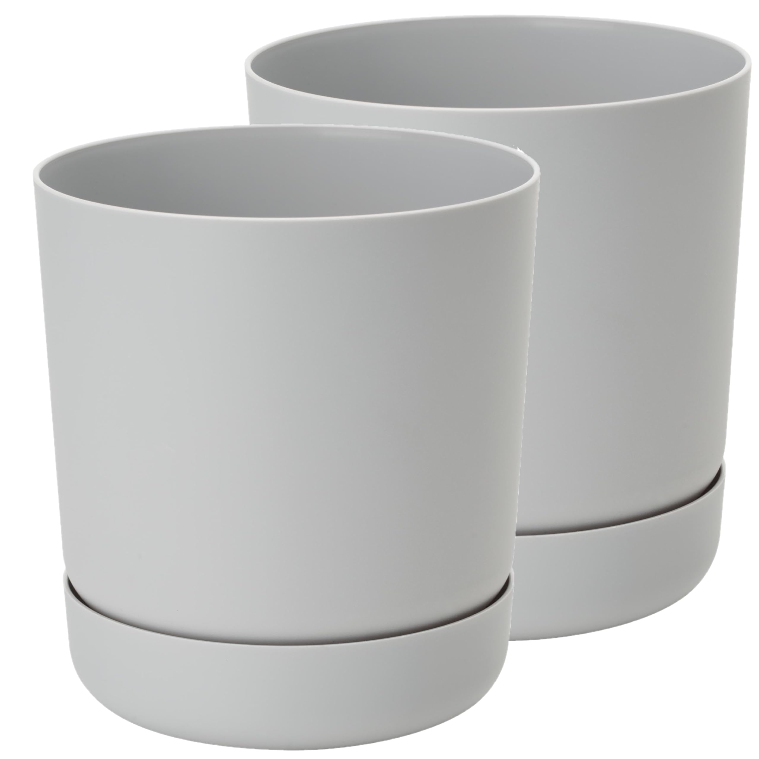 Home Garden Ornaments Grey – Plant Pots Indoor, Set Of 2 Plastic Outdoor Planters With Drainage & Saucer, Classy Flower Pots (13Cm / 5.1 Inch, )