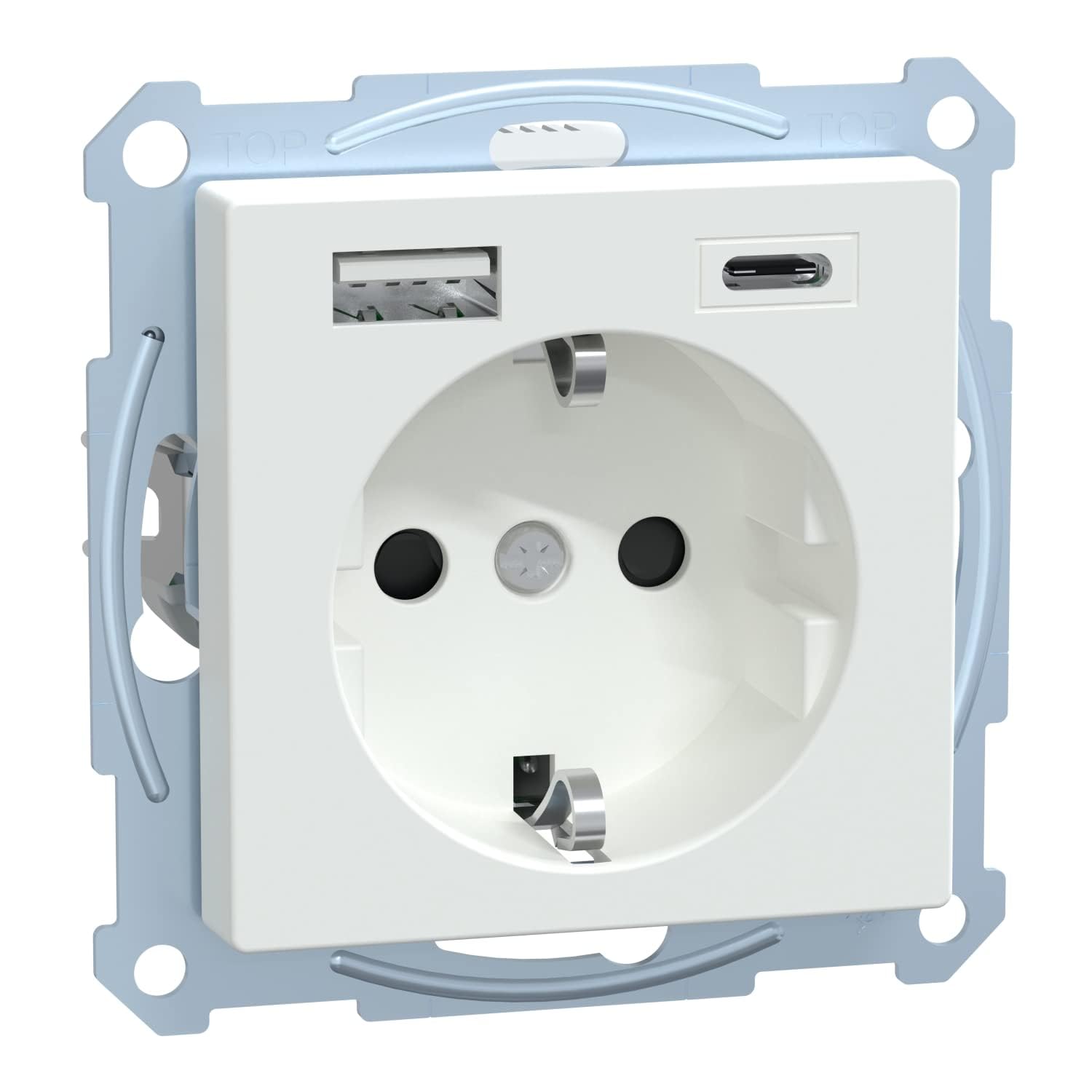 Schneider Electric Merten MEG2367-0325 gniazdo wtykowe USB Schuko, typ USB A+C, system M, podtynkowe, aktywna biel, numer artykułu