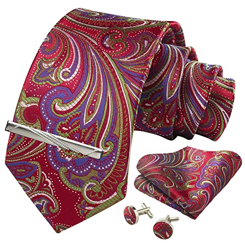 Image of Paisley Floral Mens Tie Formal Necktie Pocket Squares Ties Clips Cufflinks Classic for Men Set