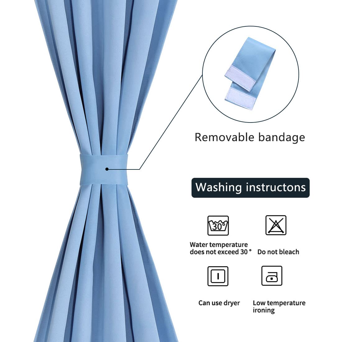 PiccoCasa Blackout French Door Curtain Panel - Blackout Door Curtain 25x40 Inches Solid Drapery with Tiebacks - 1 Panel,Sky Blue - Image 3